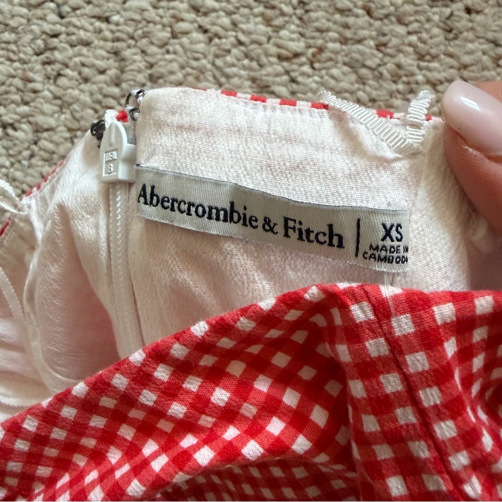 Abercrombie & Fitch Strapless Pink Gingham Midi Dress - Picture 6 of 6